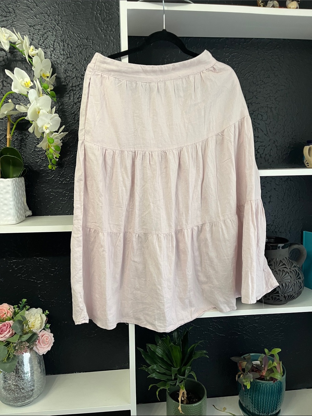 Soft Blush Pink Tiered Midi Skirt - MP